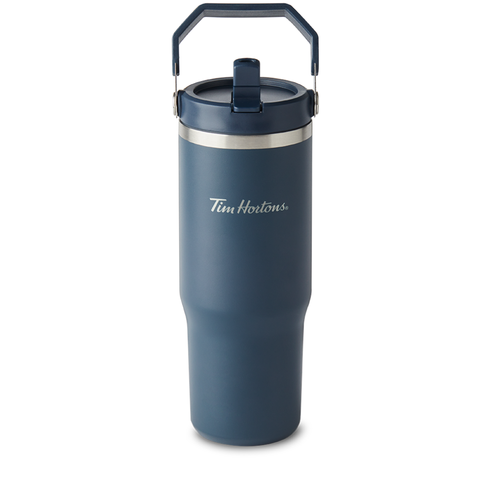 30ozTumblerWithHandle_Navy_Front 30oz Stainless Steel Top Handle Tumbler - Navy - Image 1